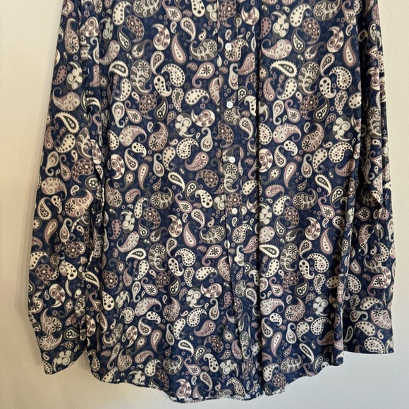Neiman Marcus Shirt Size XXL Blue Tan Paisley Contrast Cuff Long Sleeve - Picture 12 of 16